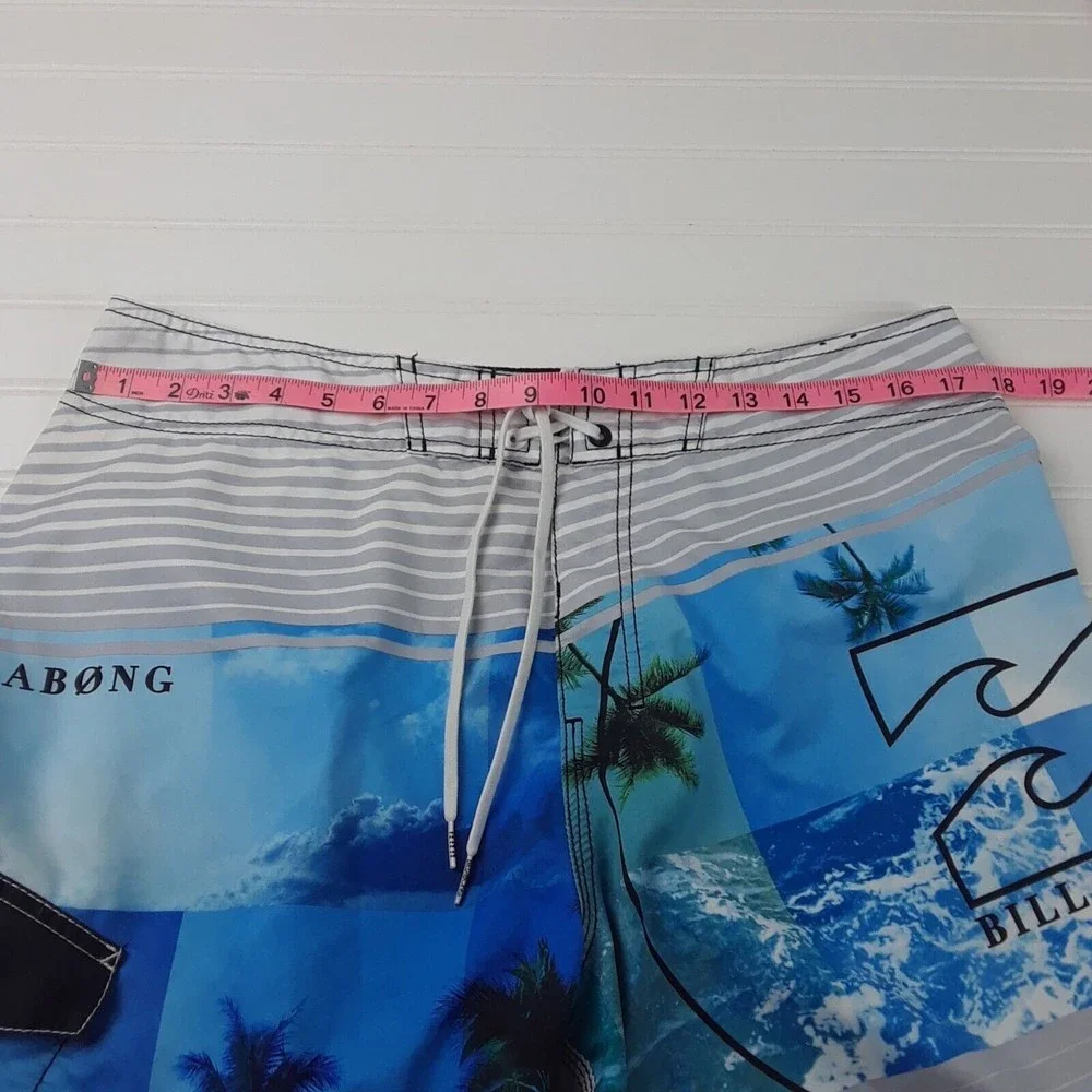 Billabong Shorts Mens 34 Striped Logo Gray Blue White Board Shorts - Picture 10 of 12